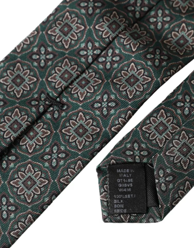  - Green Patterned 100% Silk Adjustable Men Tie