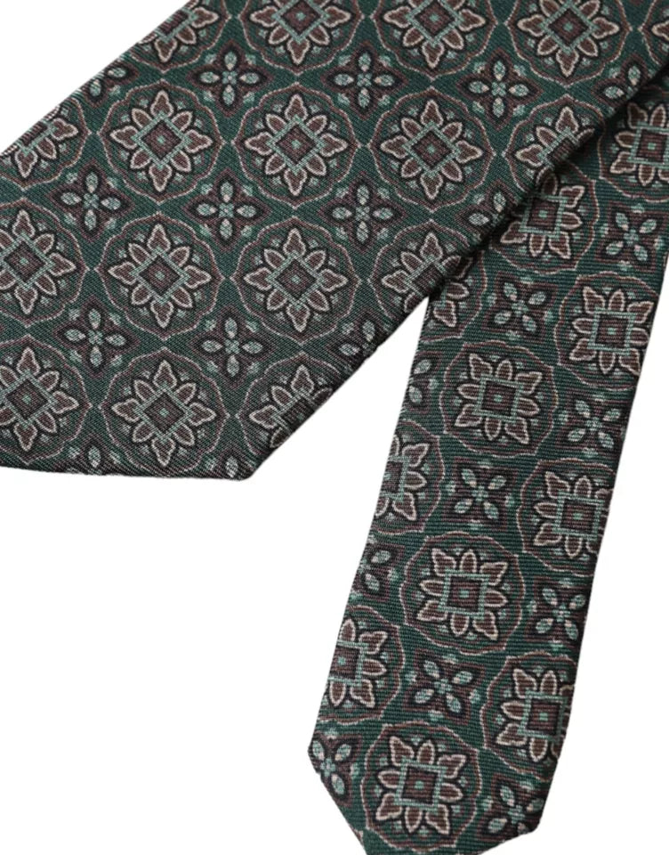  - Green Patterned 100% Silk Adjustable Men Tie