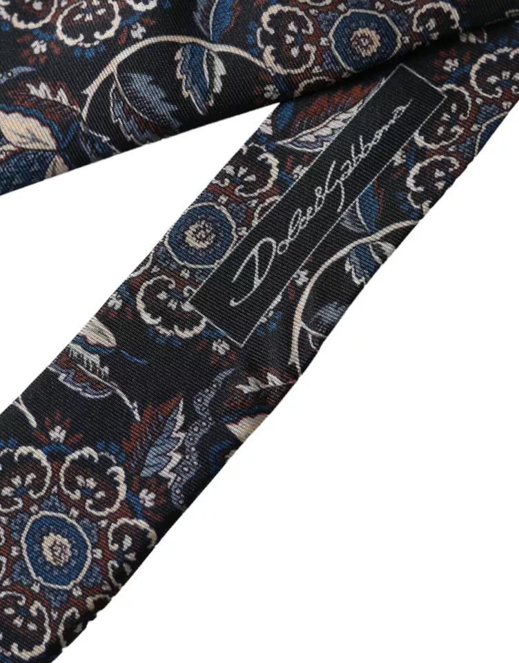  - Black Floral Pattern Silk Adjustable Men Tie