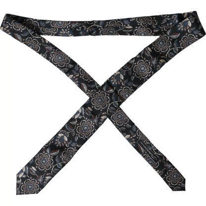  - Black Floral Pattern Silk Adjustable Men Tie