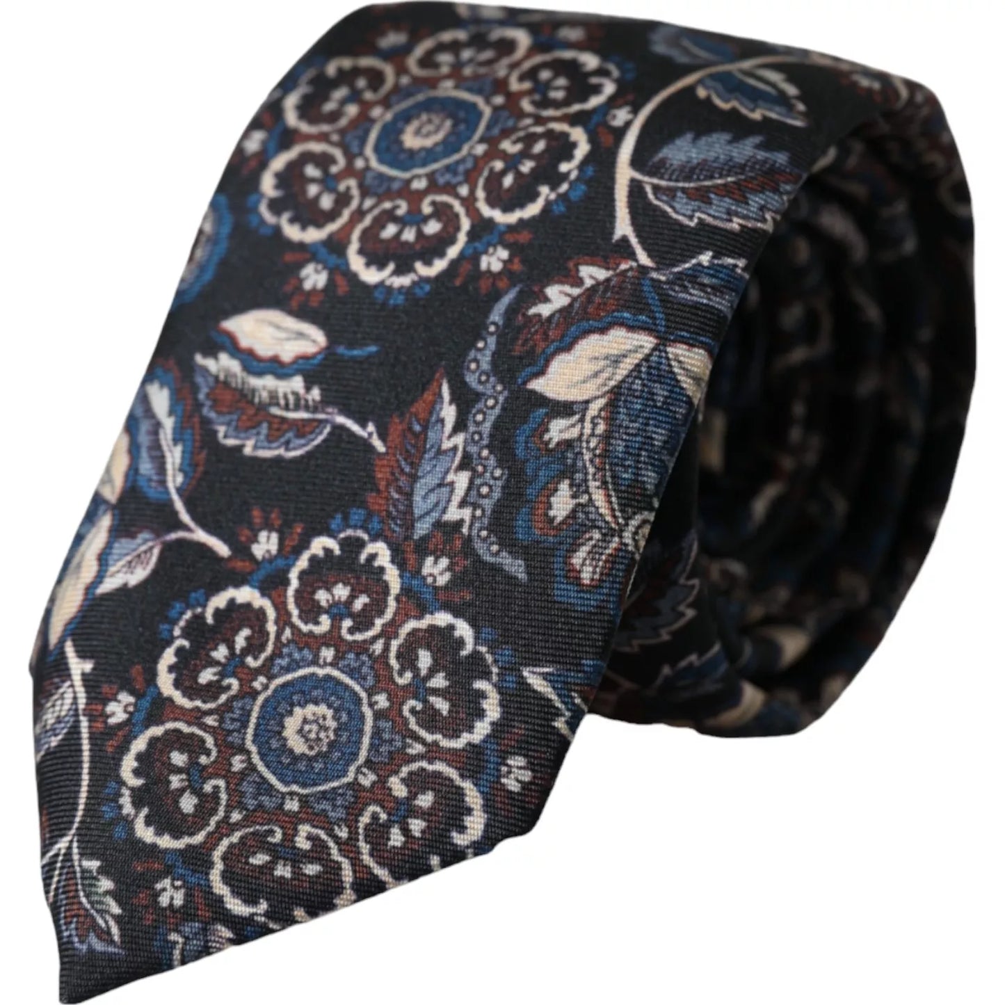  - Black Floral Pattern Silk Adjustable Men Tie