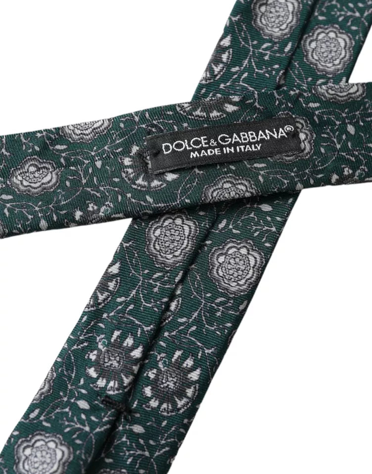  - Green Floral Print Silk Adjustable Men Tie