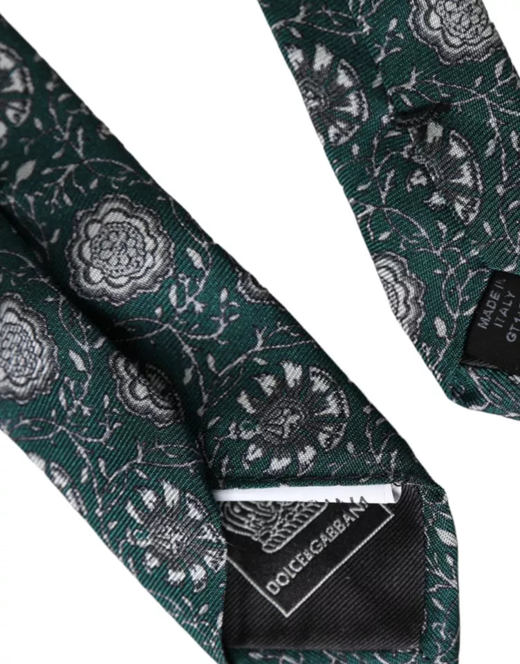  - Green Floral Print Silk Adjustable Men Tie