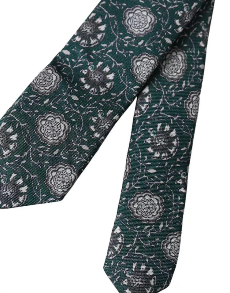  - Green Floral Print Silk Adjustable Men Tie