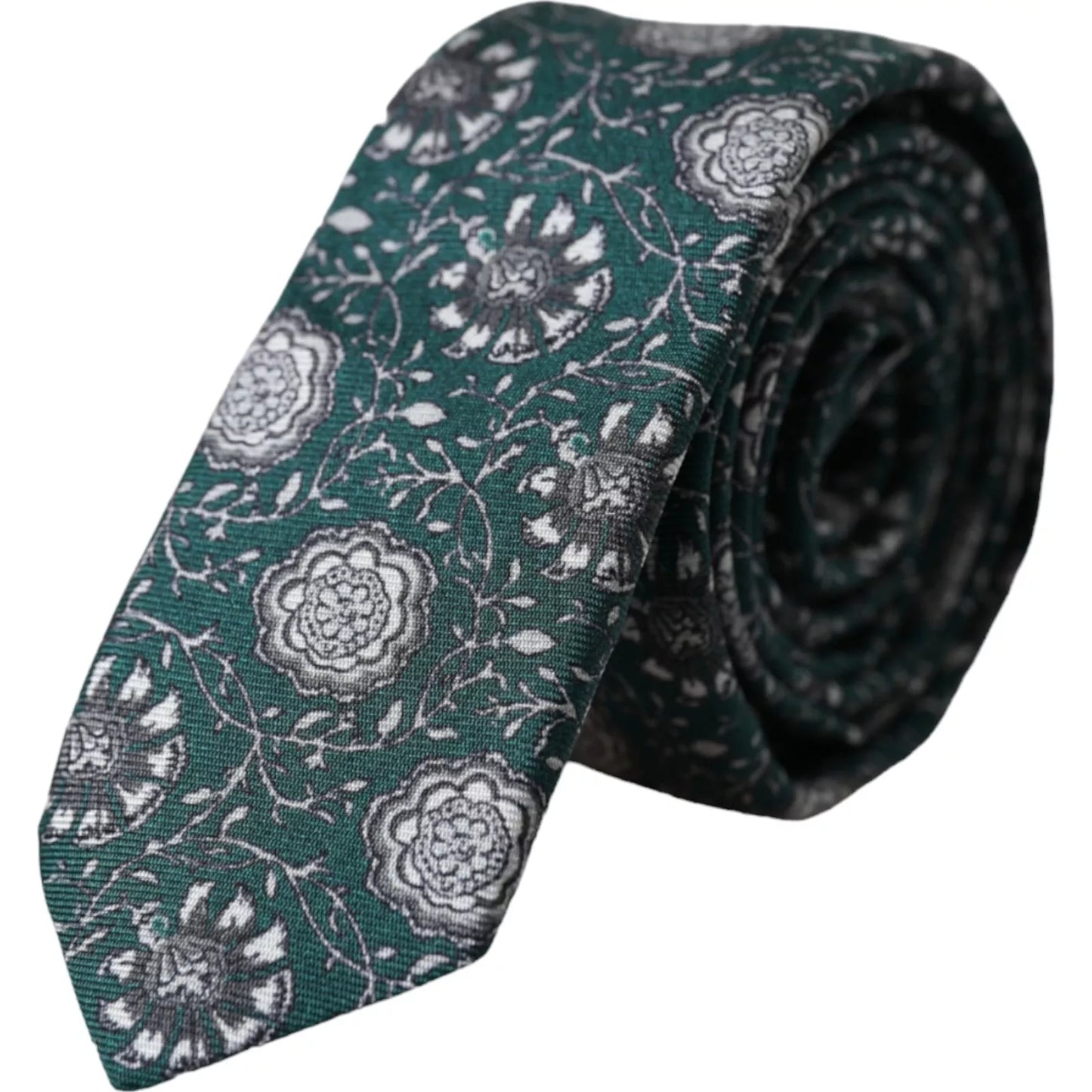  - Green Floral Print Silk Adjustable Men Tie