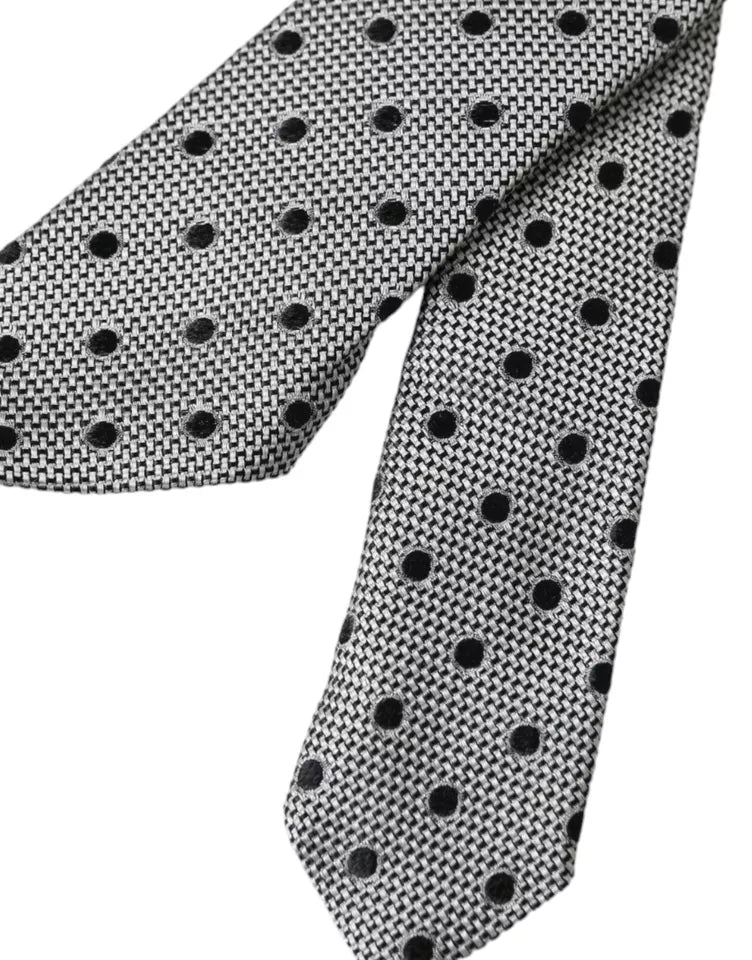  - Black White Dot Fantasy Silk Adjustable Men Tie