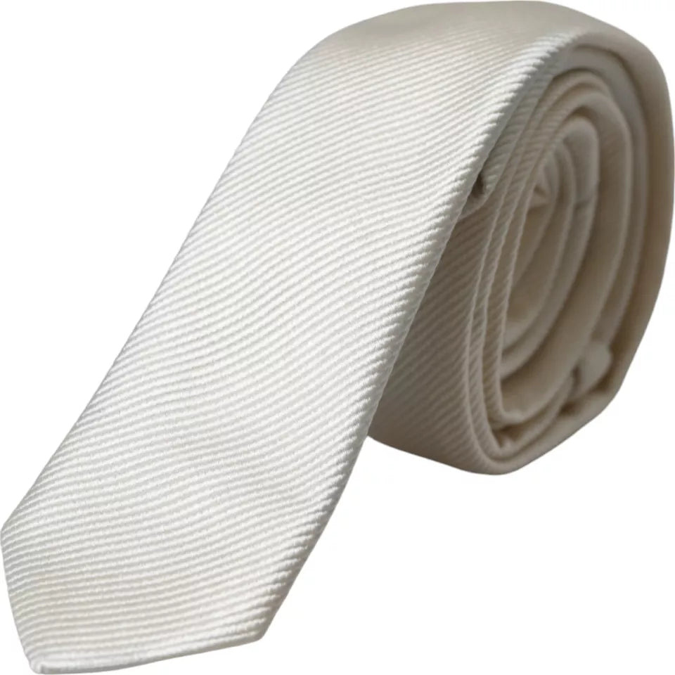  - White Solid 100% Silk Adjustable Tie