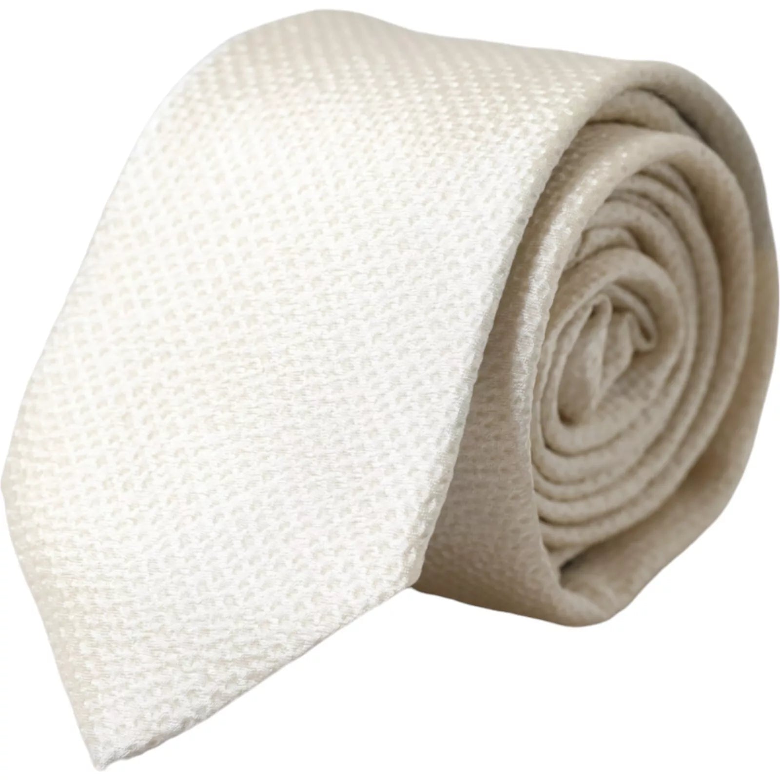 Dolce & Gabbana Off White 100% Silk Adjustable Necktie for Men