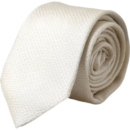 Dolce & Gabbana Off White 100% Silk Adjustable Necktie for Men