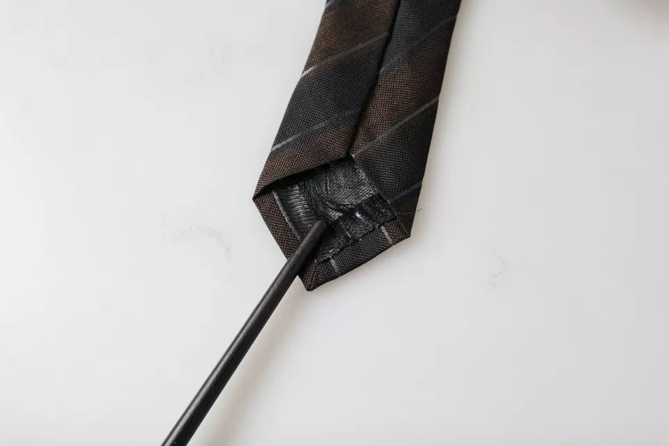  - Brown Black Stripes Silk Adjustable Tie