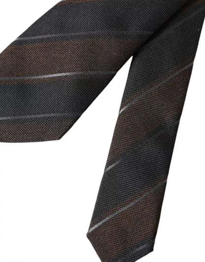  - Brown Black Stripes Silk Adjustable Tie