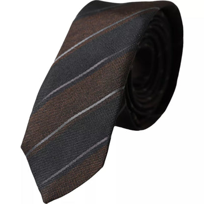  - Brown Black Stripes Silk Adjustable Tie