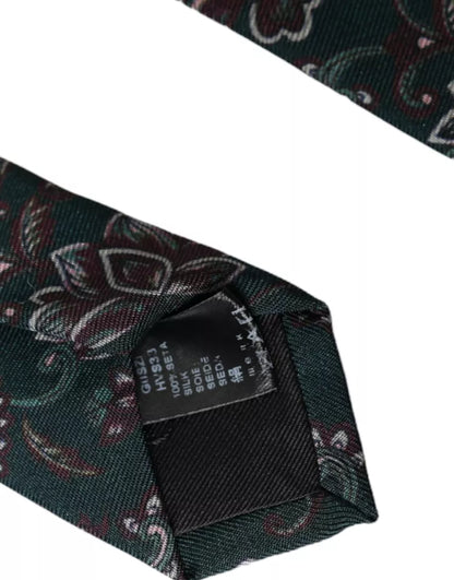  - Green Floral Print Silk Adjustable Men Tie