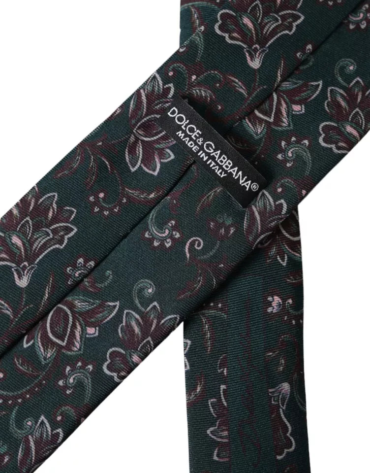  - Green Floral Print Silk Adjustable Men Tie