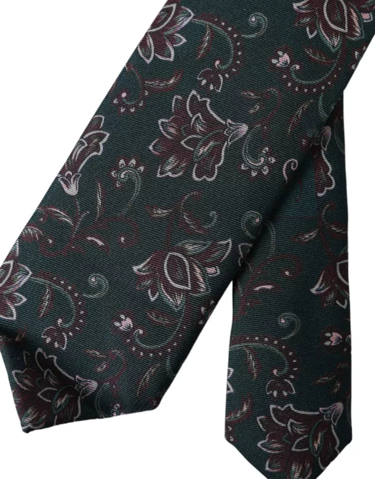  - Green Floral Print Silk Adjustable Men Tie