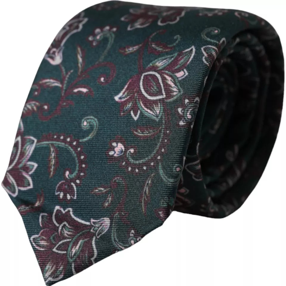  - Green Floral Print Silk Adjustable Men Tie