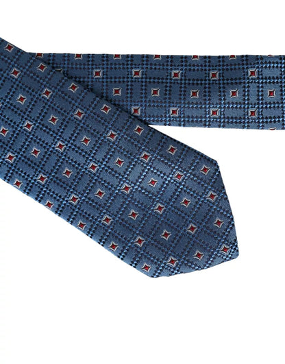  - Blue Patterned 100% Silk Adjustable Men Tie