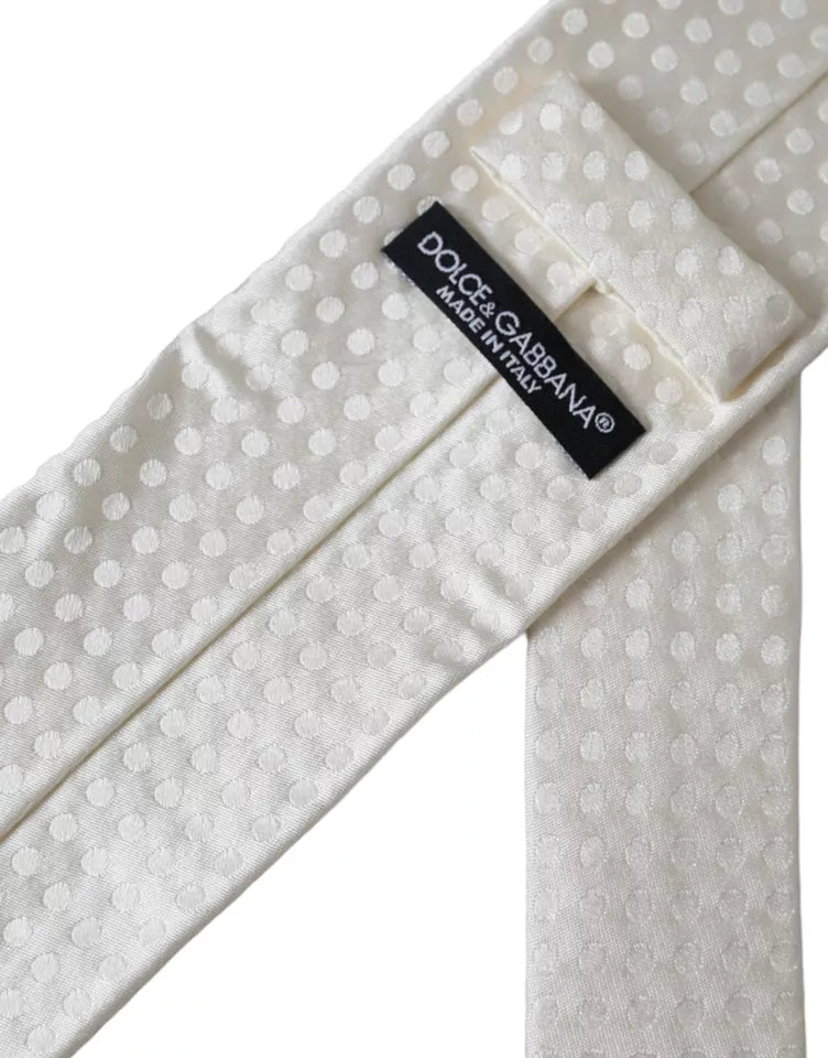  - White Dotted Silk Classic Adjustable Men Tie