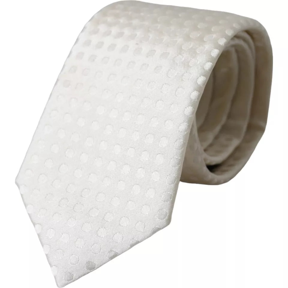  - White Dotted Silk Classic Adjustable Men Tie