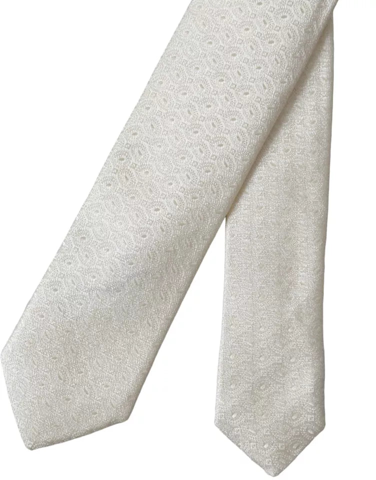  - Off White Patterned Silk Adjustable Men Tie