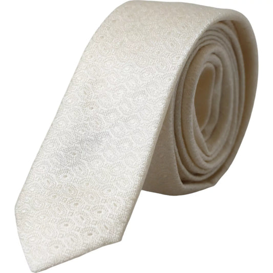  - Off White Patterned Silk Adjustable Men Tie