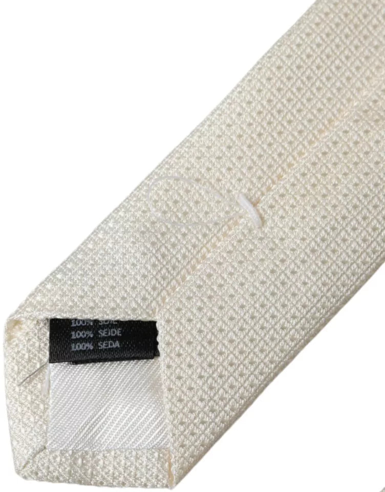  - Off White Patterned Silk Classic Adjustable Tie