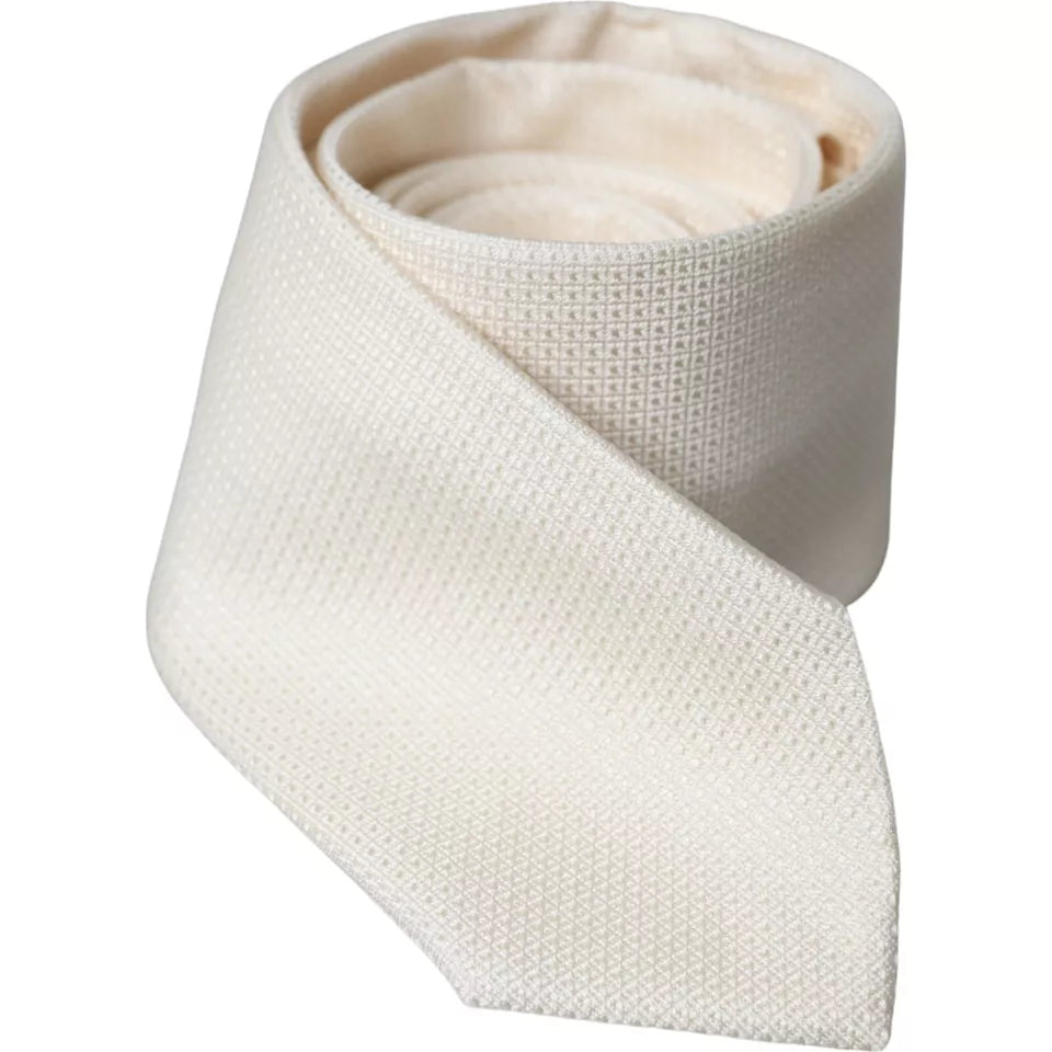  - Off White Patterned Silk Classic Adjustable Tie