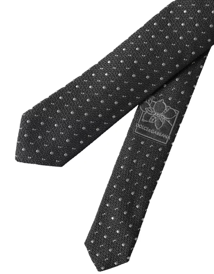  - Black Polka Dot Silk Adjustable Men Tie