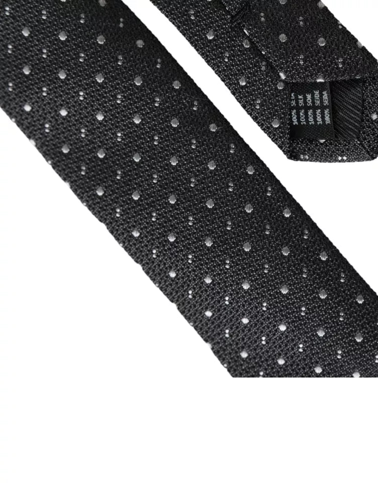  - Black Polka Dot Silk Adjustable Men Tie