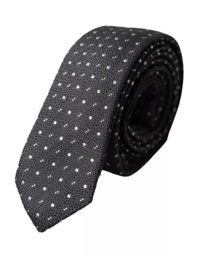  - Black Polka Dot Silk Adjustable Men Tie