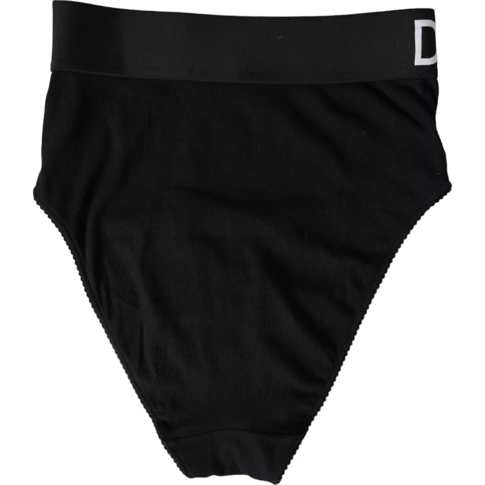  - Black Cotton Stretch Branded Logo Underwear