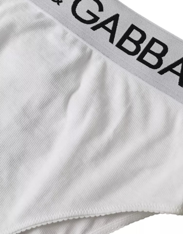  - White Cotton Stretch Branded Logo Underwear