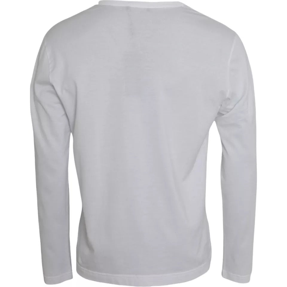 White Logo Cotton Crew Neck Pullover Sweater - The Luxe Alliance