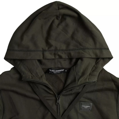  - Army Green Logo Hooded Full Zip Sweater