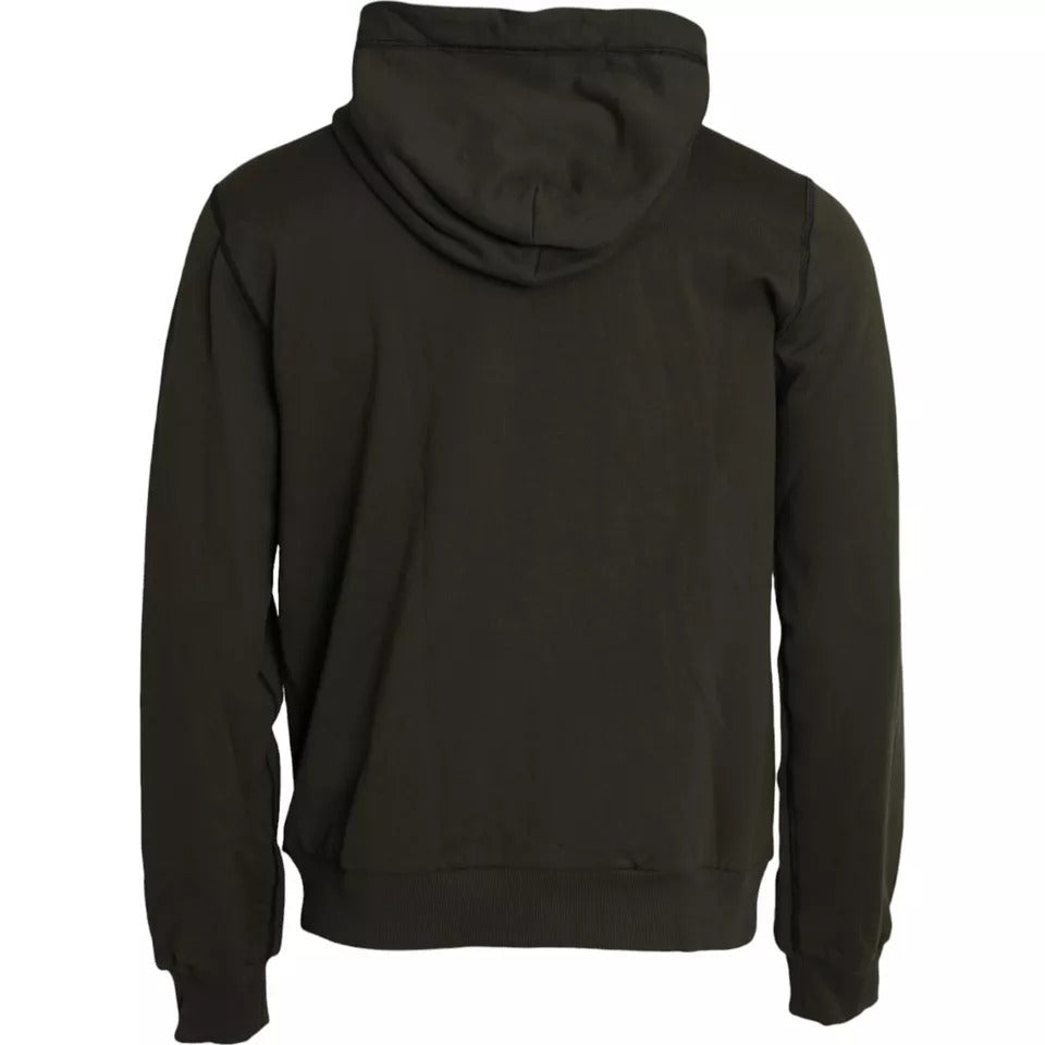 Army Green Logo Hooded Full Zip Sweater