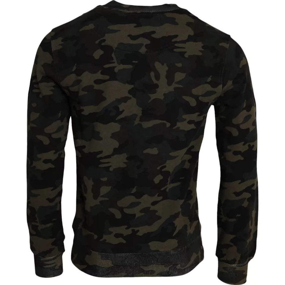 Black Camouflage Crew Neck Pullover Sweater