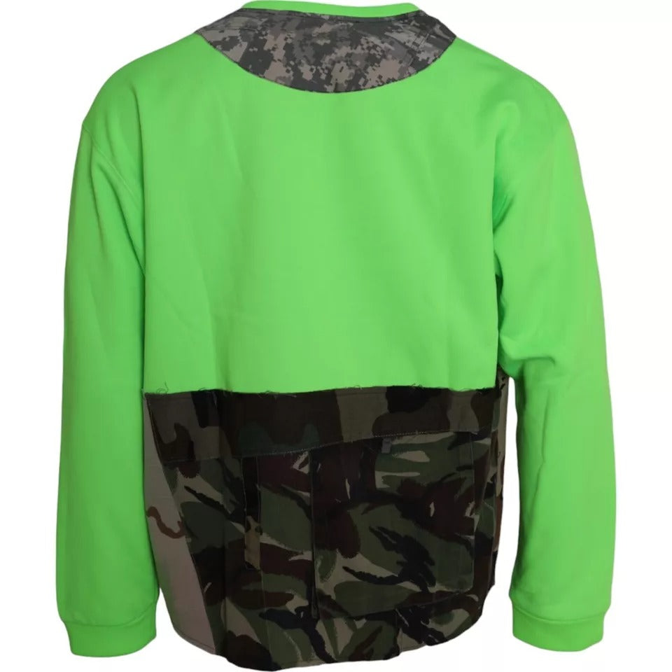  - Green Patchwork Heart Crew Neck Pullover Sweater