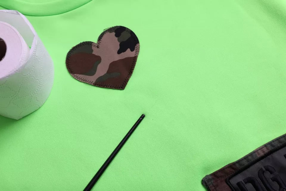  - Green Patchwork Heart Crew Neck Pullover Sweater