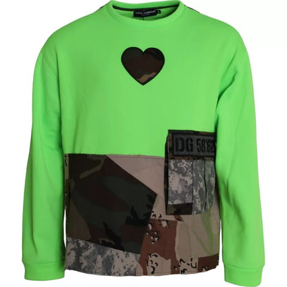  - Green Patchwork Heart Crew Neck Pullover Sweater