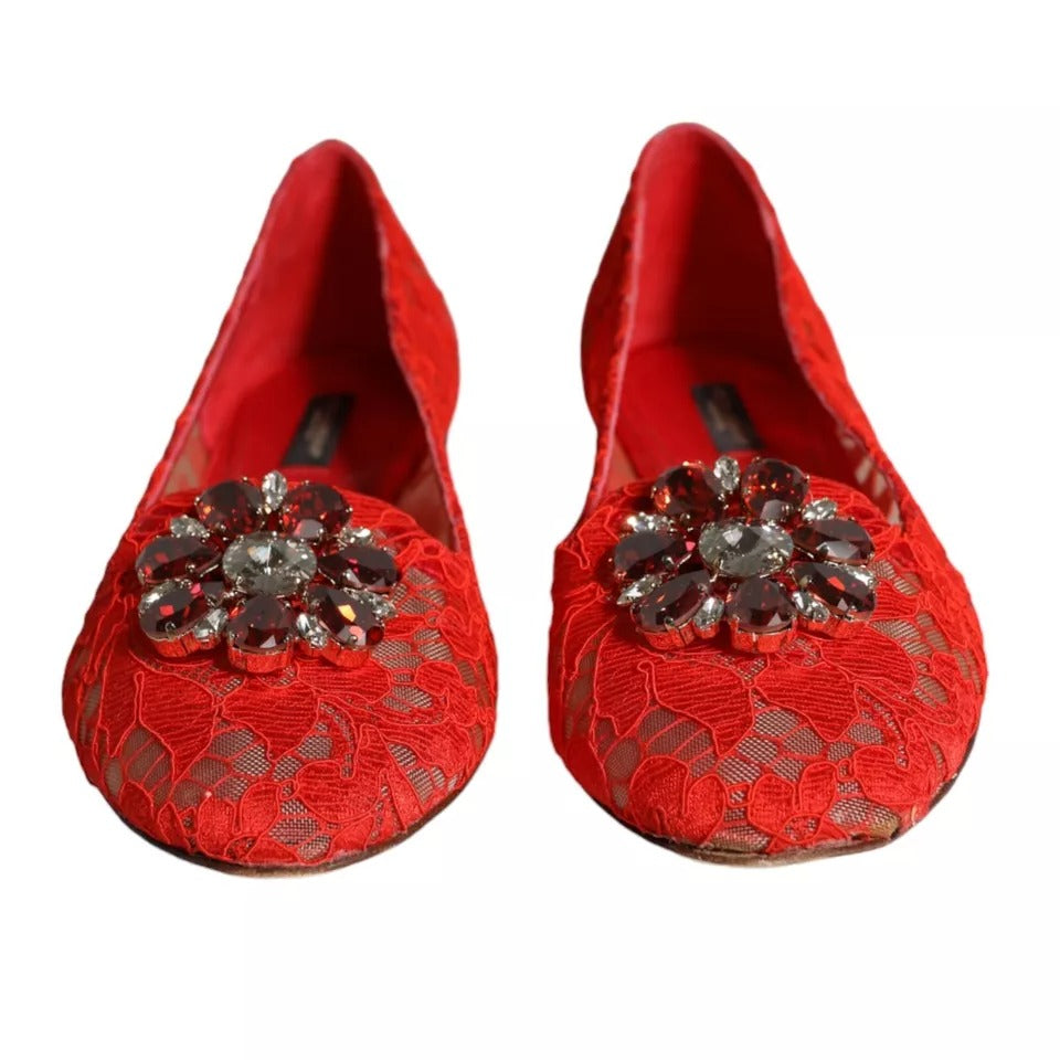  - Red Lace Crystal Ballet Flats Loafers Shoes