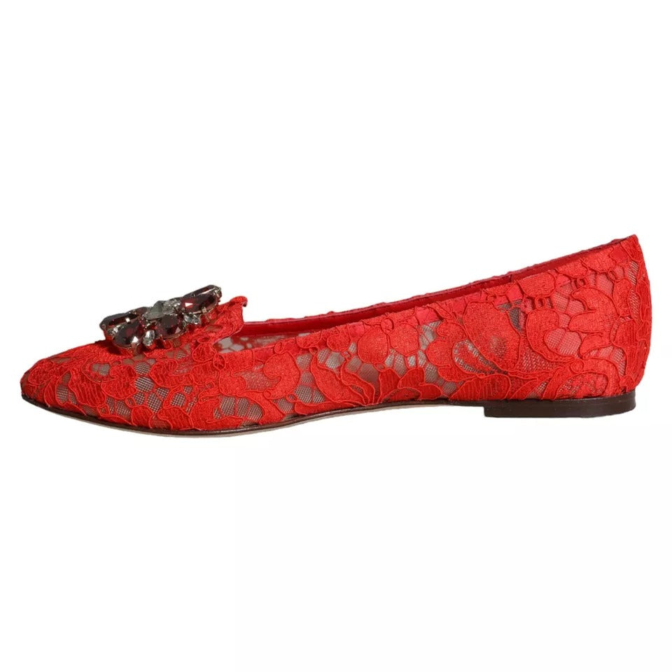  - Red Lace Crystal Ballet Flats Loafers Shoes