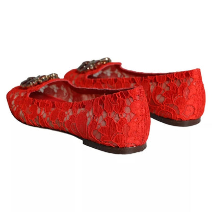  - Red Lace Crystal Ballet Flats Loafers Shoes