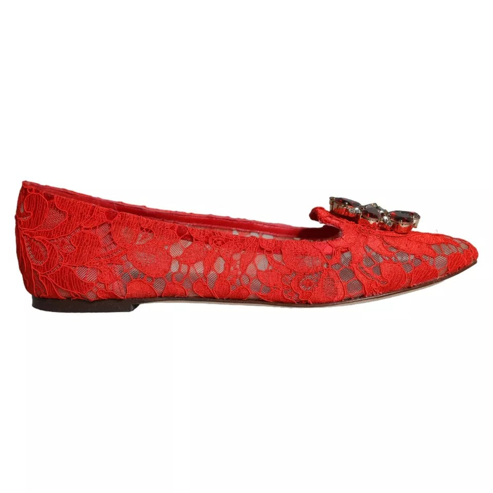  - Red Lace Crystal Ballet Flats Loafers Shoes