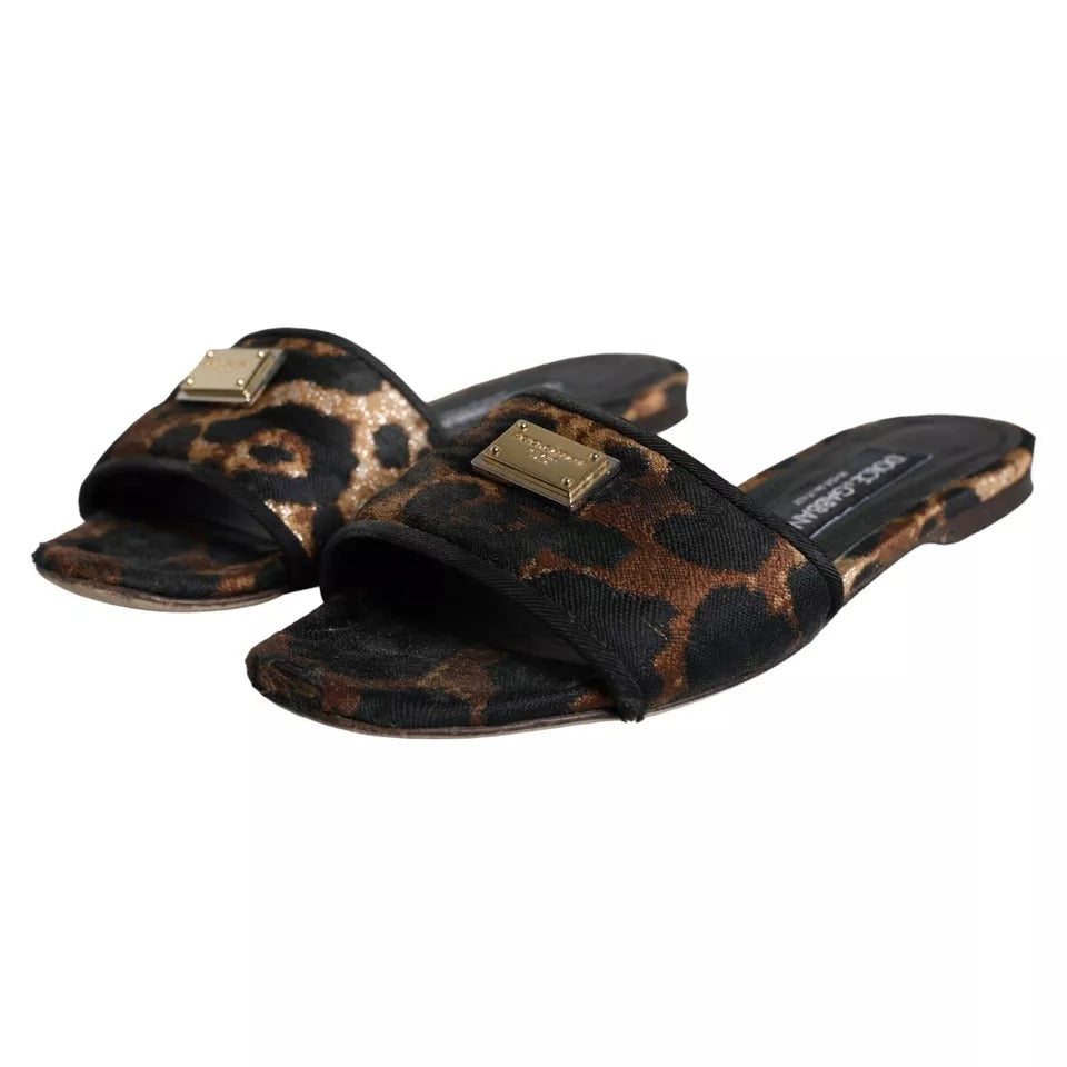  - Brown Leopard Logo Slides Flats Sandals Shoes