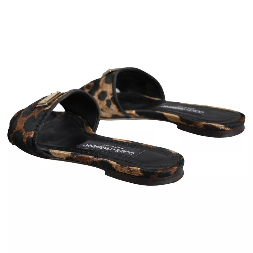  - Brown Leopard Logo Slides Flats Sandals Shoes