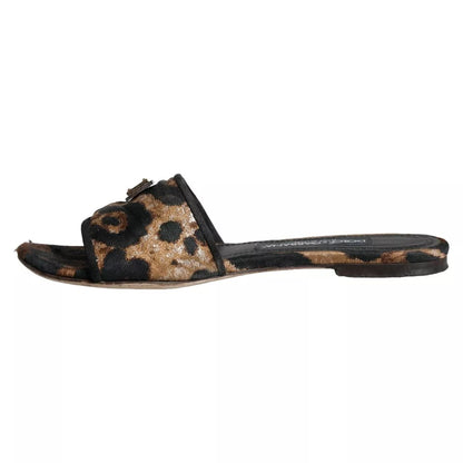  - Brown Leopard Logo Slides Flats Sandals Shoes