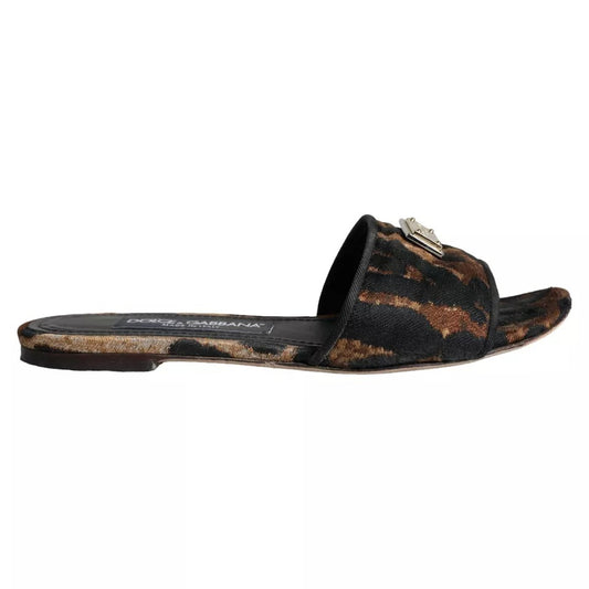  - Brown Leopard Logo Slides Flats Sandals Shoes