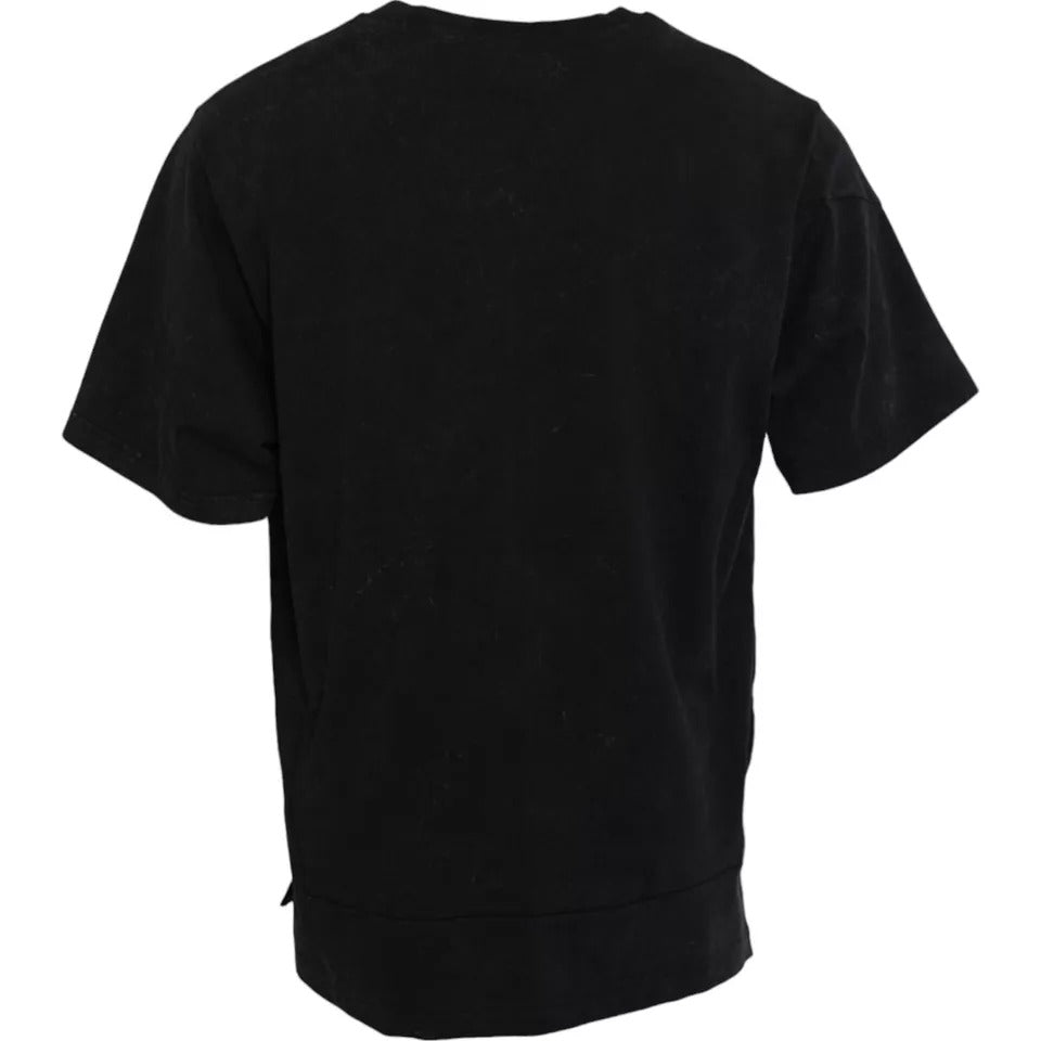  - Black Graphic Print Cotton Crew Neck T-shirt