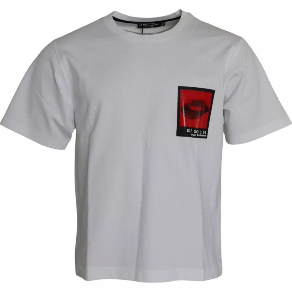  - White Red Lips Print Cotton Men T-shirt