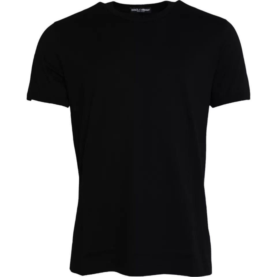  - Black Cotton Round Neck Short Sleeves T-shirt